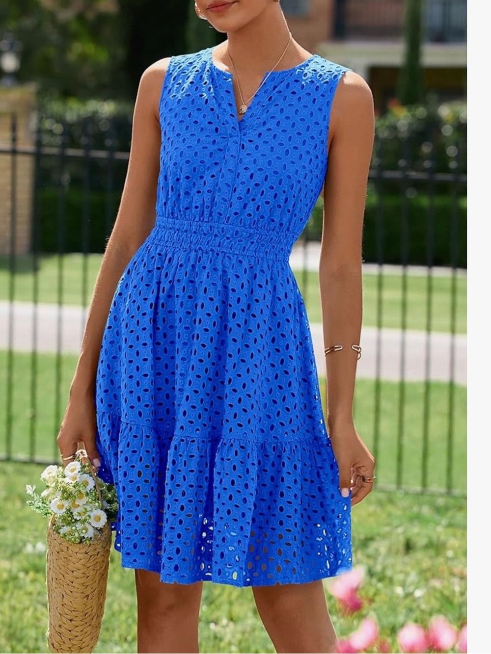 NWT Short Cotton Blue Eyelet Sleeveless Summer Dress
